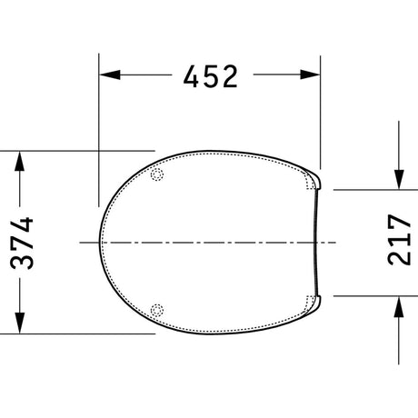 Abattant WC blanc Grohe, schéma technique avec dimensions en millimètres.