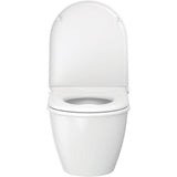 Toilette suspendue blanche Grohe, sanitaire moderne, couvercle relevé