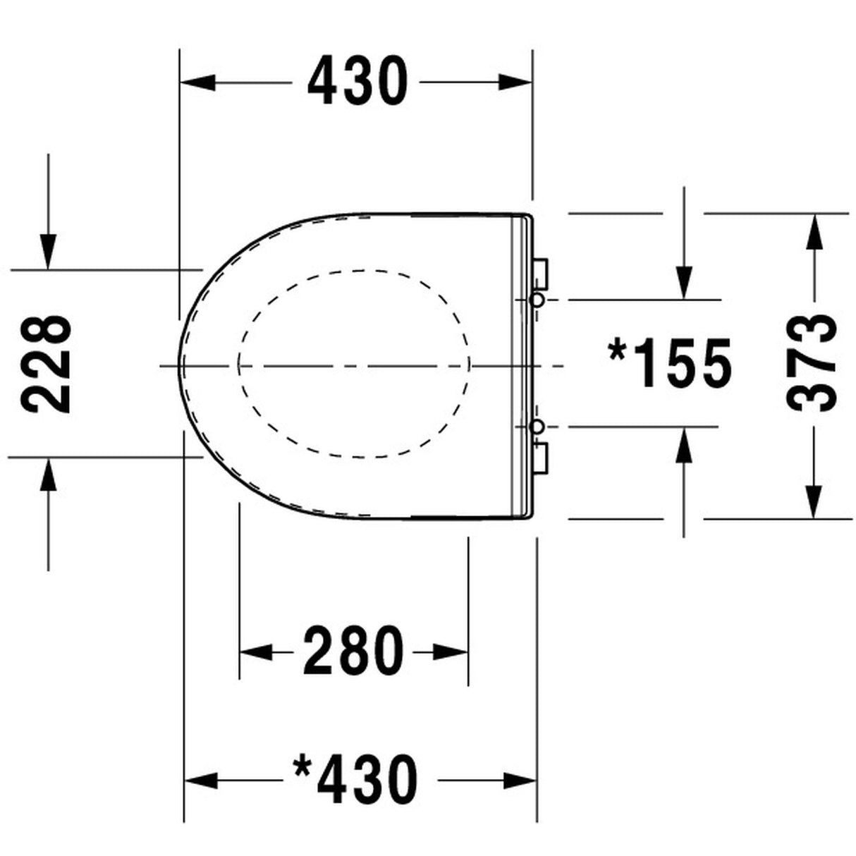Abattant WC blanc Grohe, plan technique avec dimensions détaillées