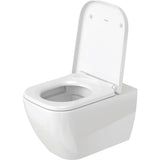 Toilette suspendue Duravit blanche, design moderne, couvercle relevé