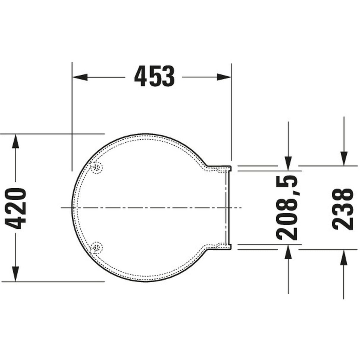 Plan technique abattant WC Grohe, blanc, dimensions 453x420 mm, vue dessus.