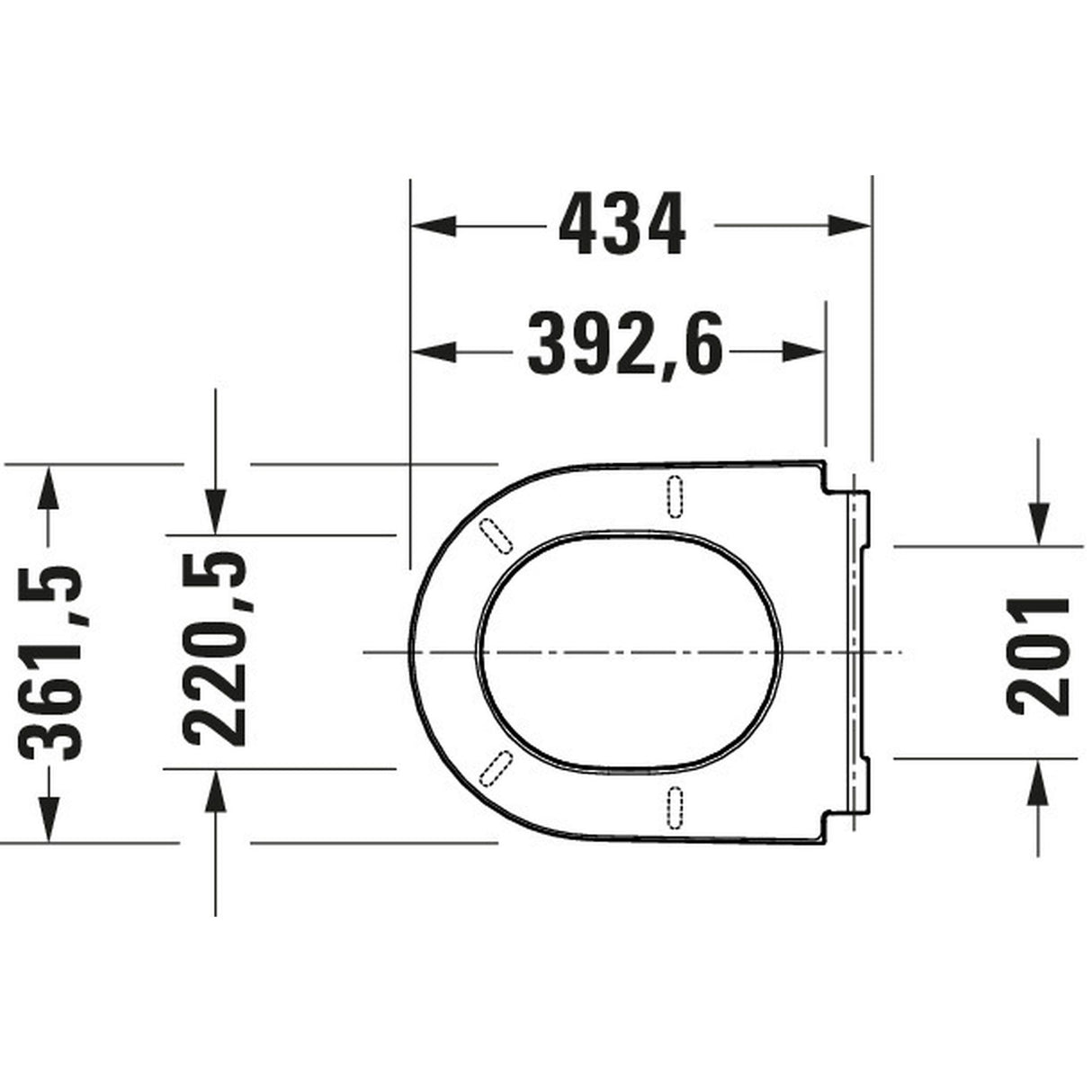 Abattant WC Grohe, plan technique, blanc, dimensions détaillées en millimètres
