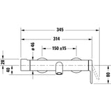 Mitigeur mural Grohe, robinet de baignoire chromé, schéma technique avec dimensions