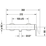 Robinet de douche Grohe, mitigeur mural chromé, schéma technique avec mesures
