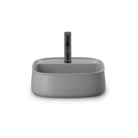 Vasque grise Duravit avec robinet automatique noir, design moderne pour salle de bain