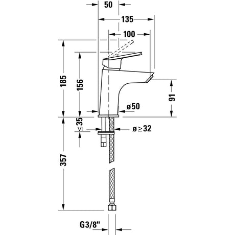 Robinet Grohe, mitigeur lavabo chrome, schéma technique avec dimensions détaillées