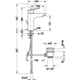 Mitigeur lavabo Grohe chromé, schéma technique et dimensions détaillées