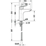 Schéma technique mitigeur Grohe, robinet de lavabo, couleur chromée, dimensions détaillées.