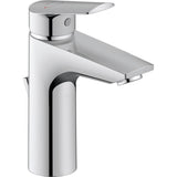 Mitigeur lavabo chromé Grohe, robinet de salle de bain moderne, couleur argentée.
