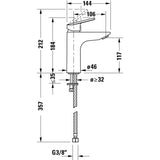 Mitigeur Grohe, robinet chromé, schéma technique avec dimensions détaillées.