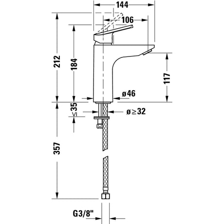 Mitigeur Grohe, robinet chromé, schéma technique avec dimensions détaillées.