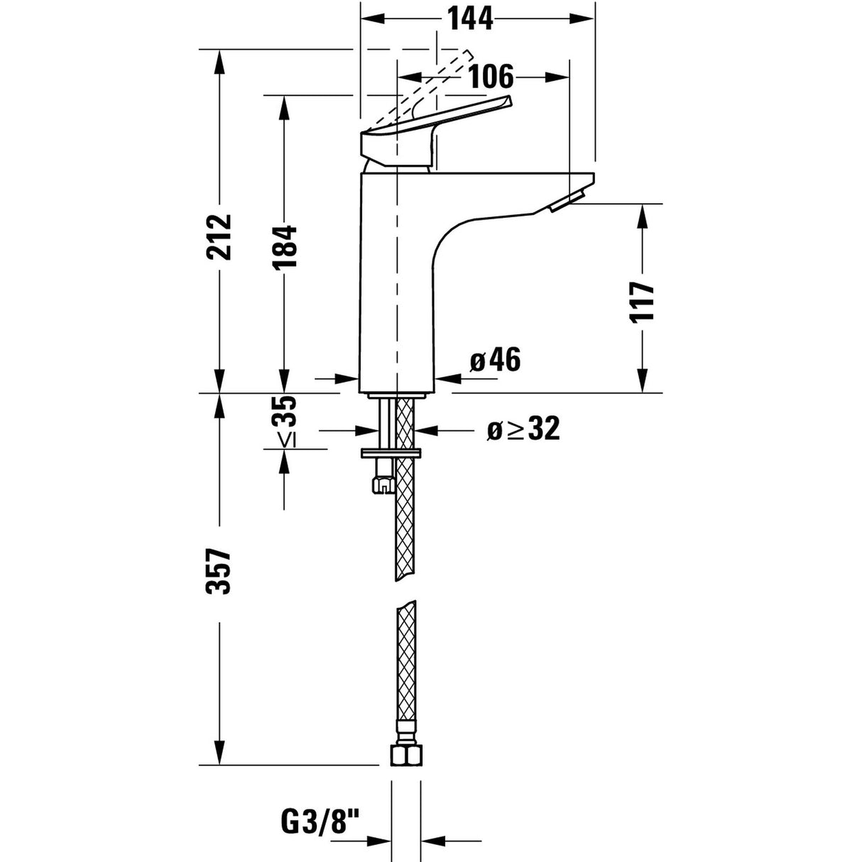 Mitigeur chromé Grohe, schéma technique robinet de salle de bain