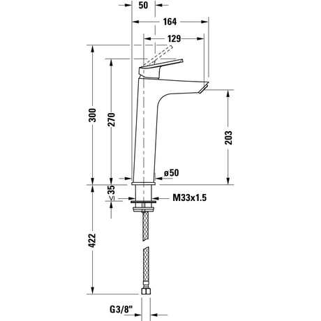 Robinet de lavabo Grohe, mitigeur chromé, schéma technique avec dimensions.