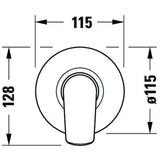 Mitigeur Grohe, robinetterie murale ronde, finition chromée, schéma dimensions.