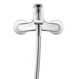 Mitigeur de douche Grohe chromé, robinetterie murale design, couleur argent.