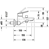 Mitigeur bain-douche Grohe chromé, schéma technique avec cotes précises.