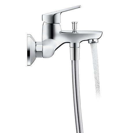 Mitigeur bain-douche Grohe chromé, robinet mural couleur argent, eau coulant