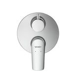 Mitigeur de douche chromé Duravit, robinetterie murale moderne, couleur argentée.