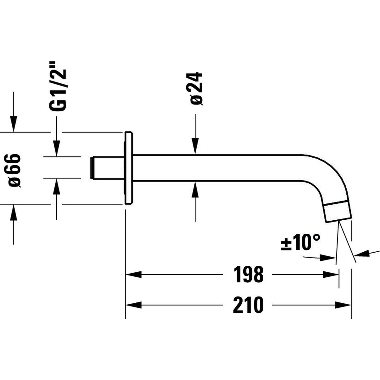 Bec de robinet mural Grohe, chrome, schéma technique avec dimensions détaillées