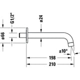 Bec de robinet mural Grohe, chrome, schéma technique avec dimensions détaillées