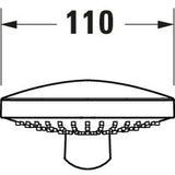 Pommeau de douche Grohe rond, couleur chrome, diamètre 110 mm.