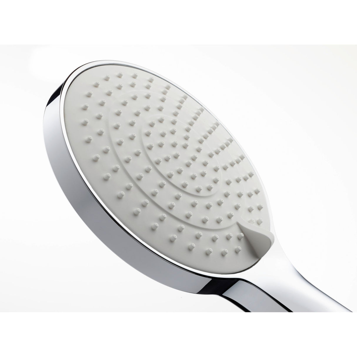 Douchette Grohe blanche et chromée, accessoire de douche design moderne.