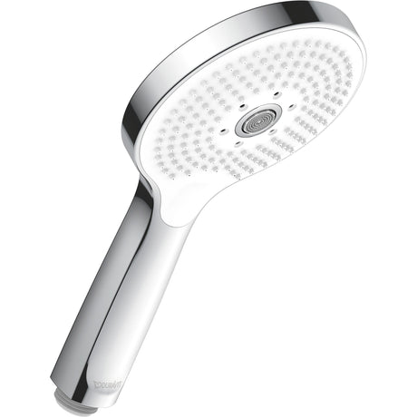 Pommeau de douche Duravit, sanitaire, chrome, design moderne, percé de buses blanches
