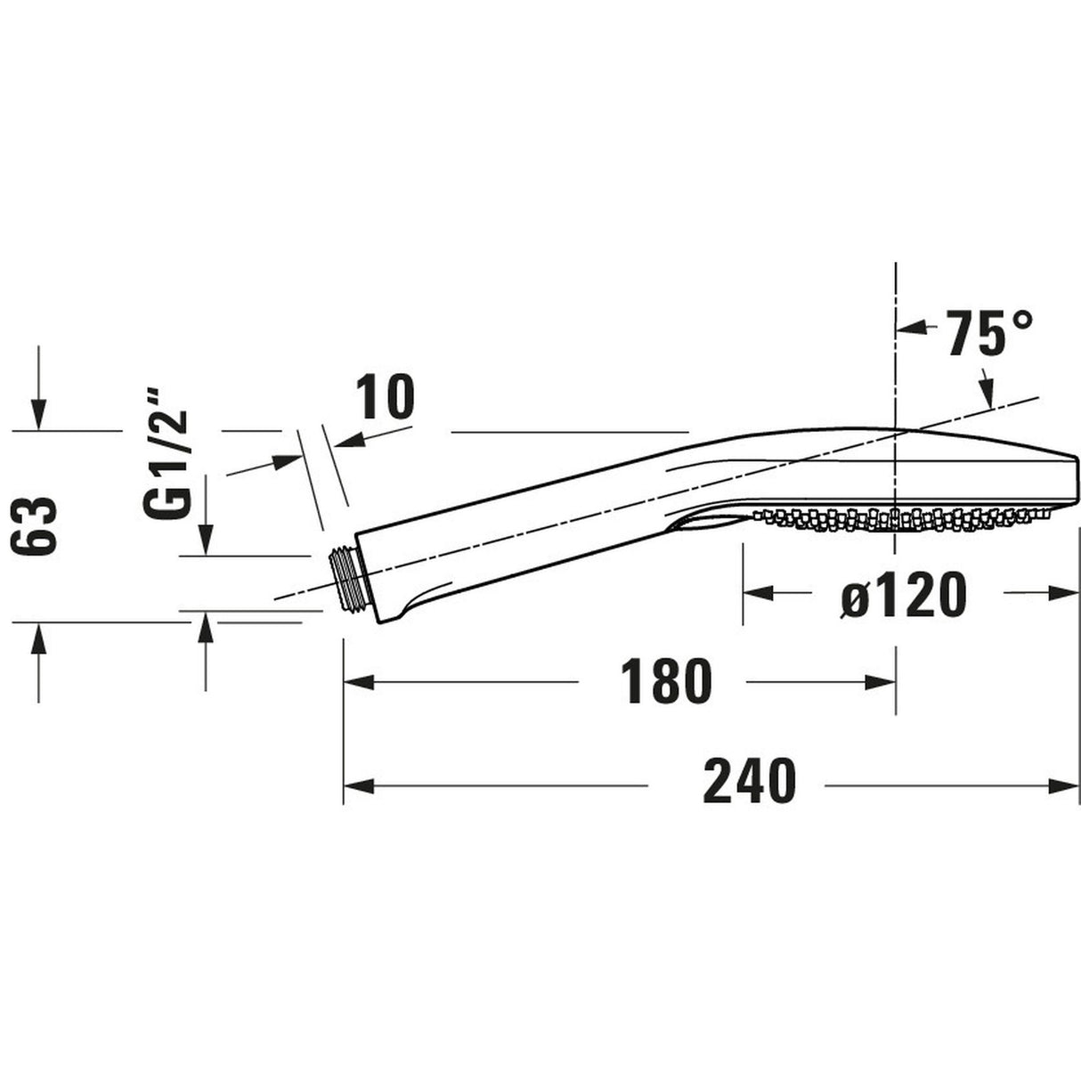 Douchette Grohe, accessoire de douche, couleur chromée, schéma avec dimensions précises