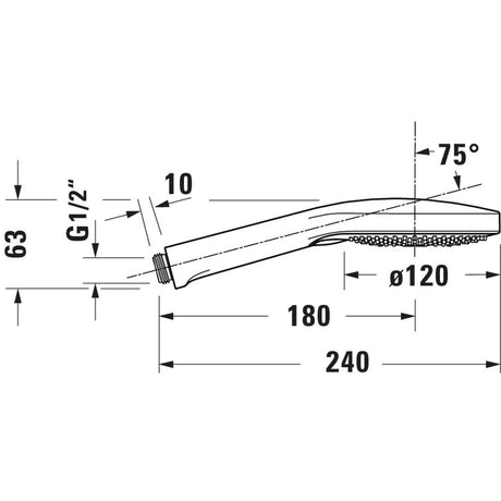 Douchette Grohe, accessoire de douche, couleur chromée, schéma avec dimensions précises