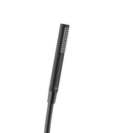 Douchette Grohe noire cylindrique, produit sanitaire élégant et moderne.