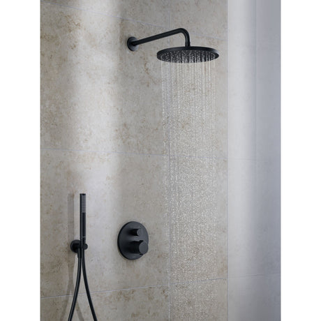 Colonne de douche Hansgrohe noire, mitigeur et douchette design moderne, finition noire.