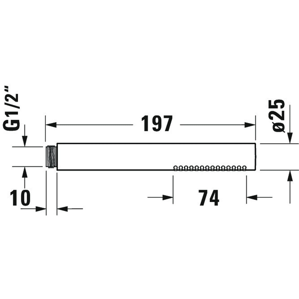 Douchette Grohe, type tube, couleur chrome, schéma avec dimensions détaillées.