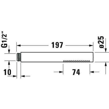 Douchette Grohe, type tube, couleur chrome, schéma avec dimensions détaillées.