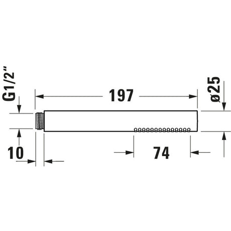 Pommeau de douche Grohe, chromé, schéma dimensionnel de douchette cylindrique, Ø25 mm.