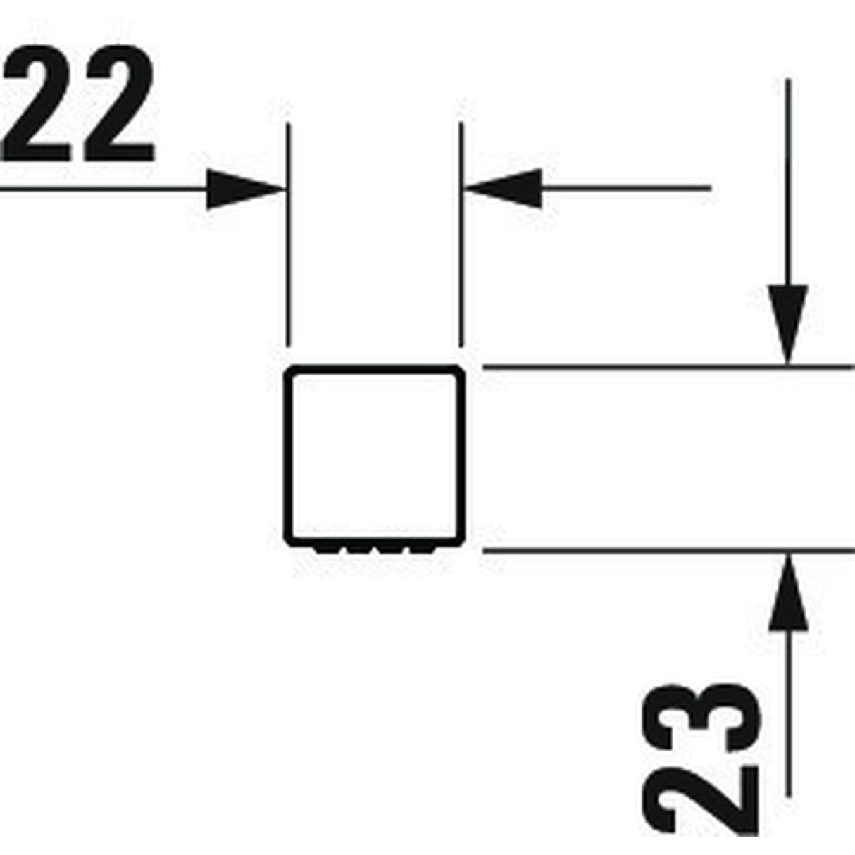 Schéma technique Grohe, pièce de plomberie, carré chromé, dimensions 22x23 mm