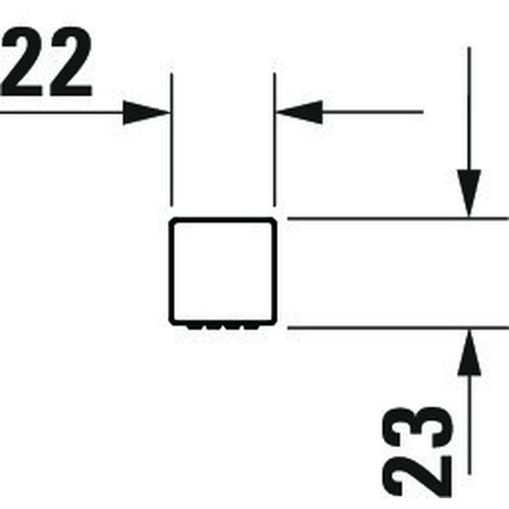 Schéma technique Grohe, pièce de plomberie, carré chromé, dimensions 22x23 mm