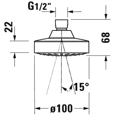 Pommeau de douche Grohe rond chromé, diamètre 100 mm, schéma technique.