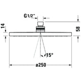 Pommeau de douche Grohe, acier chromé, rond, diamètre 250 mm, schéma technique