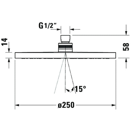 Pommeau de douche Grohe, acier chromé, rond, diamètre 250 mm, schéma technique