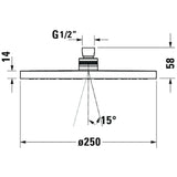 Pommeau de douche Grohe, acier chromé, diamètre 250 mm, schéma avec mesures