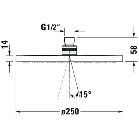 Pommeau de douche Grohe, acier chromé, diamètre 250 mm, schéma avec mesures