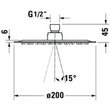Pommeau de douche Grohe rond, couleur chrome, schéma technique avec dimensions.
