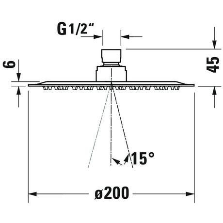 Pommeau de douche Grohe rond, couleur chrome, schéma technique avec dimensions.