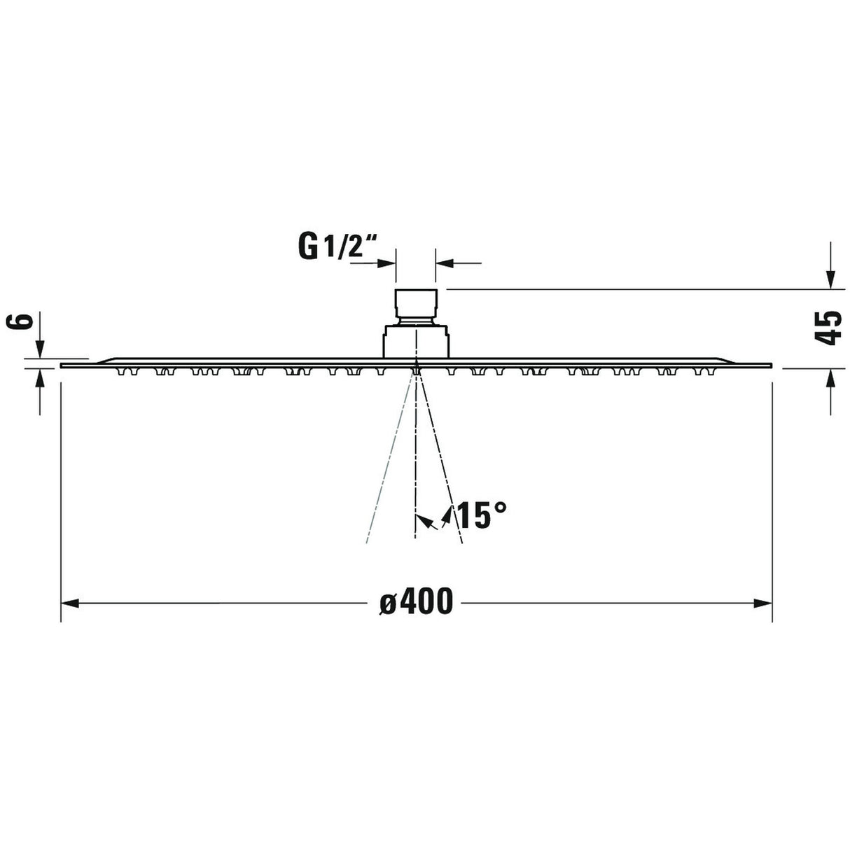 Pommeau de douche Grohe, inox, circulaire, diamètre 400 mm, schéma technique