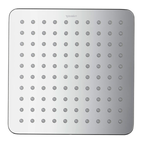 Pommeau de douche Duravit carré, inox argenté, design moderne et finition brillante