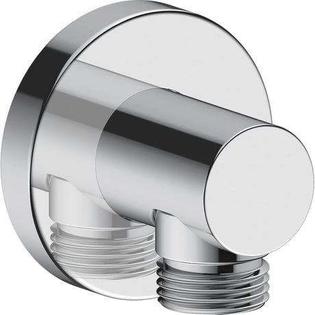 Sortie de douche Grohe, raccord mural, finition chromée brillante, accessoire plomberie.