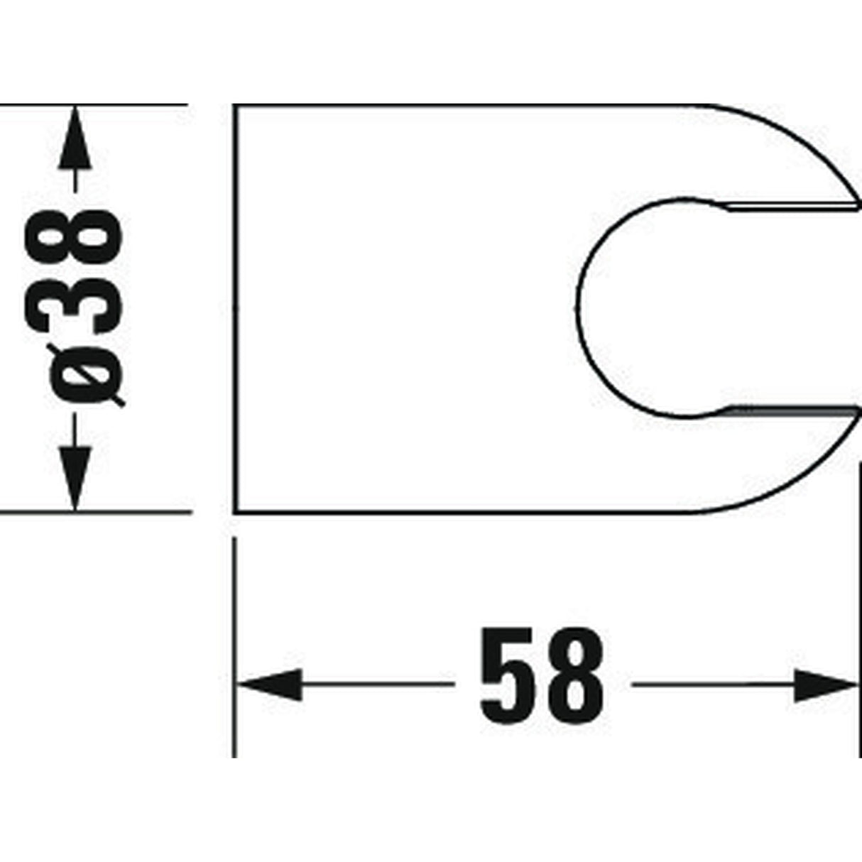 Schéma technique Grohe, support mural chromé pour douche, dimensions 58x38 mm.