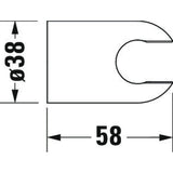 Schéma technique Grohe, support mural chromé pour douche, dimensions 58x38 mm.