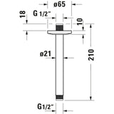 Grohe bras de douche mural chromé, tube droit, schéma technique avec dimensions.