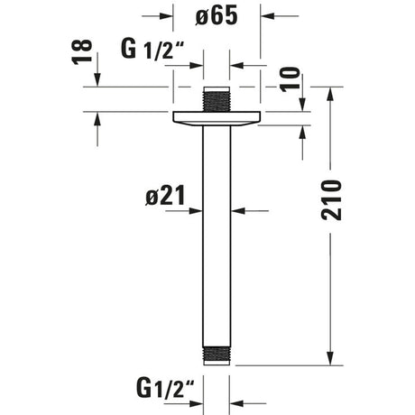 Grohe bras de douche mural chromé, tube droit, schéma technique avec dimensions.